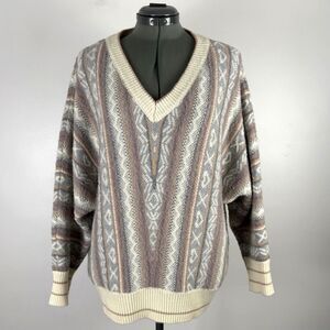 POL Oversized Knit Sweater M | Aztec Pattern Boho Slouchy Pullover